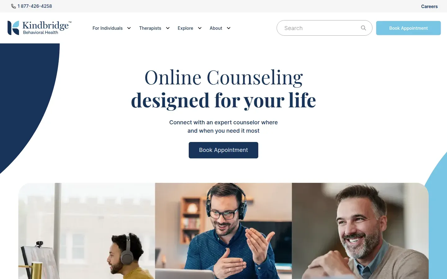 Startseite von Kindbridge Behavioral Health mit Terminbuchung