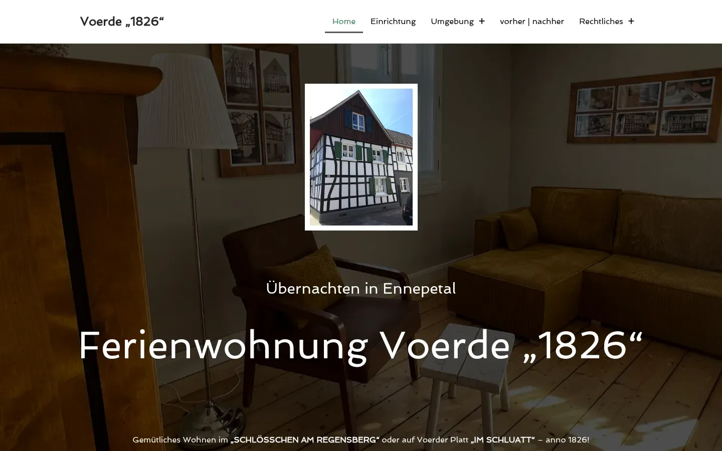 Startseite der Ferienwohnung Voerde „1826“ mit Wohnzimmerfoto
