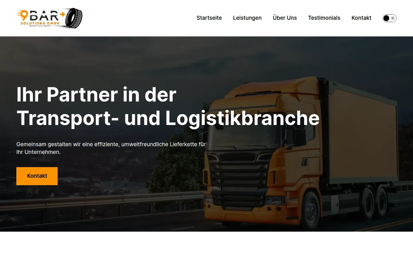 Startseite von 9Bar Solutions mit LKW-Hero