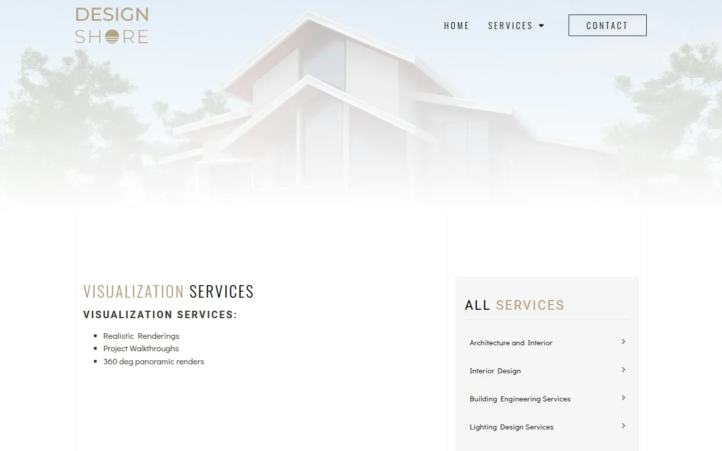 Leistungsseite „Visualization Services“ mit Seitenleiste aller Leistungen