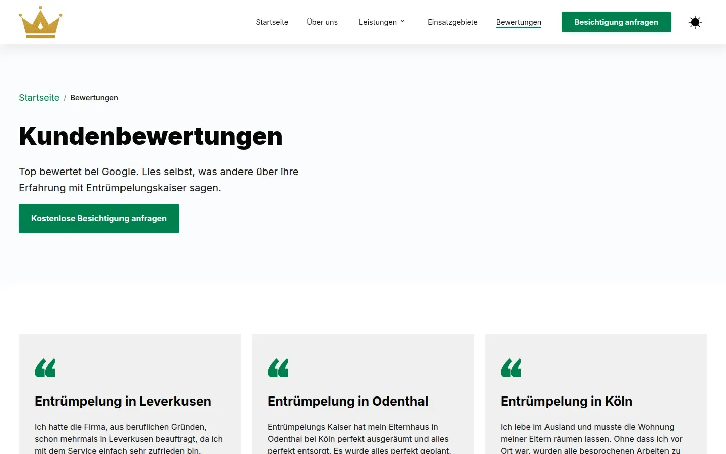 Seite „Kundenbewertungen“ mit Google-Rezensionen