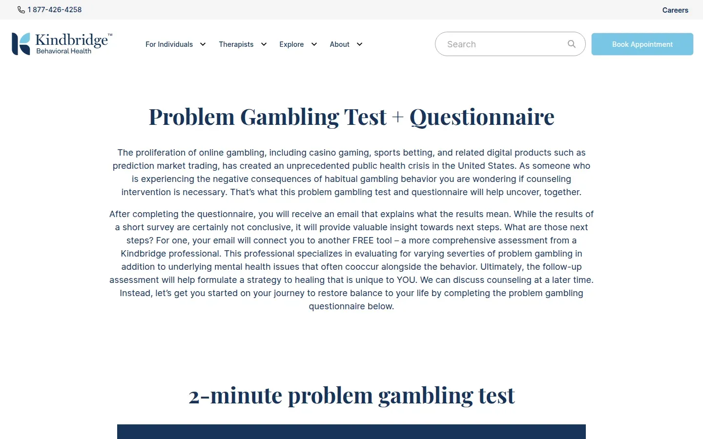 Fragebogen-Seite „Problem Gambling Test“