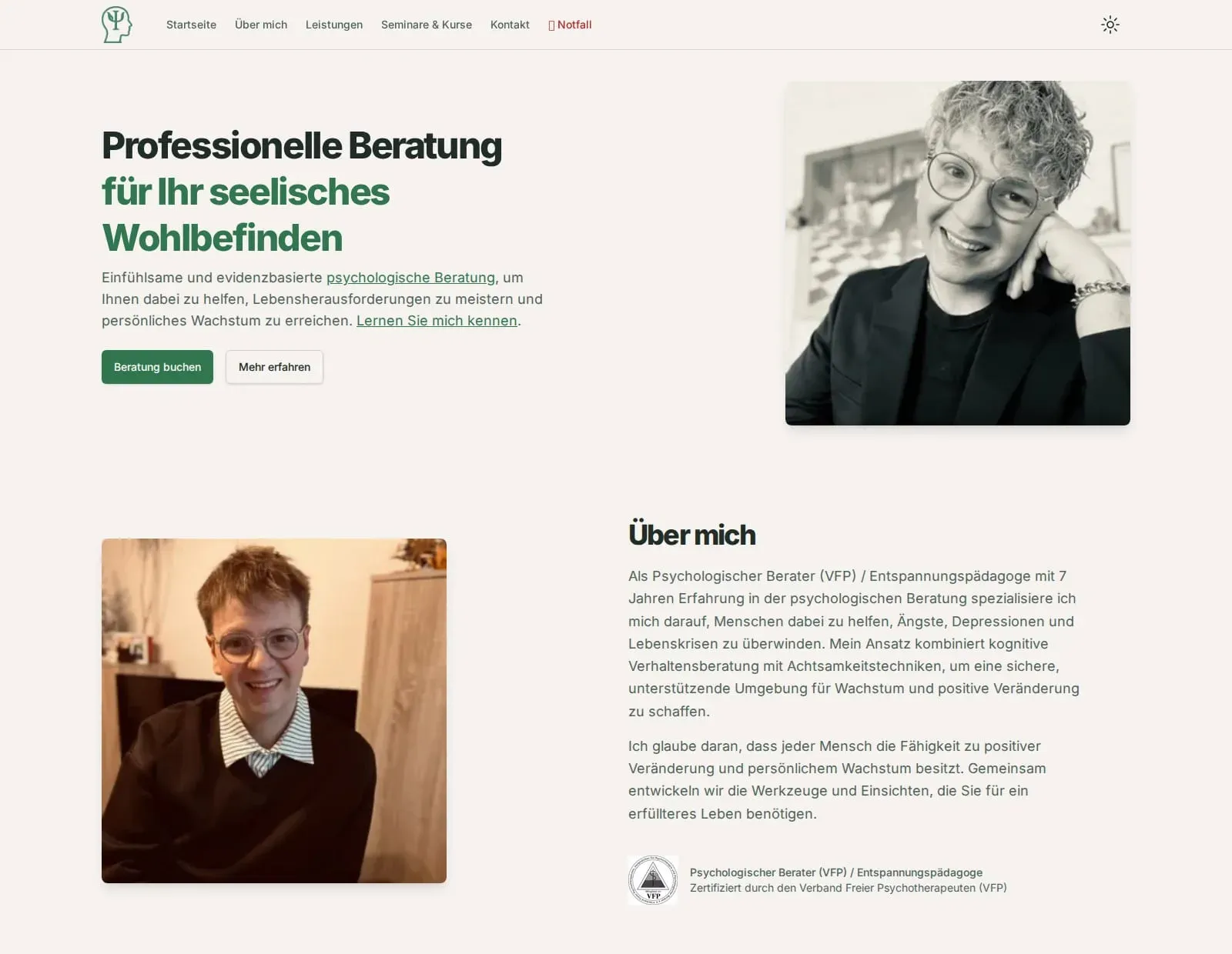 Screenshot der Website Psychologische Beratung Ennepetal