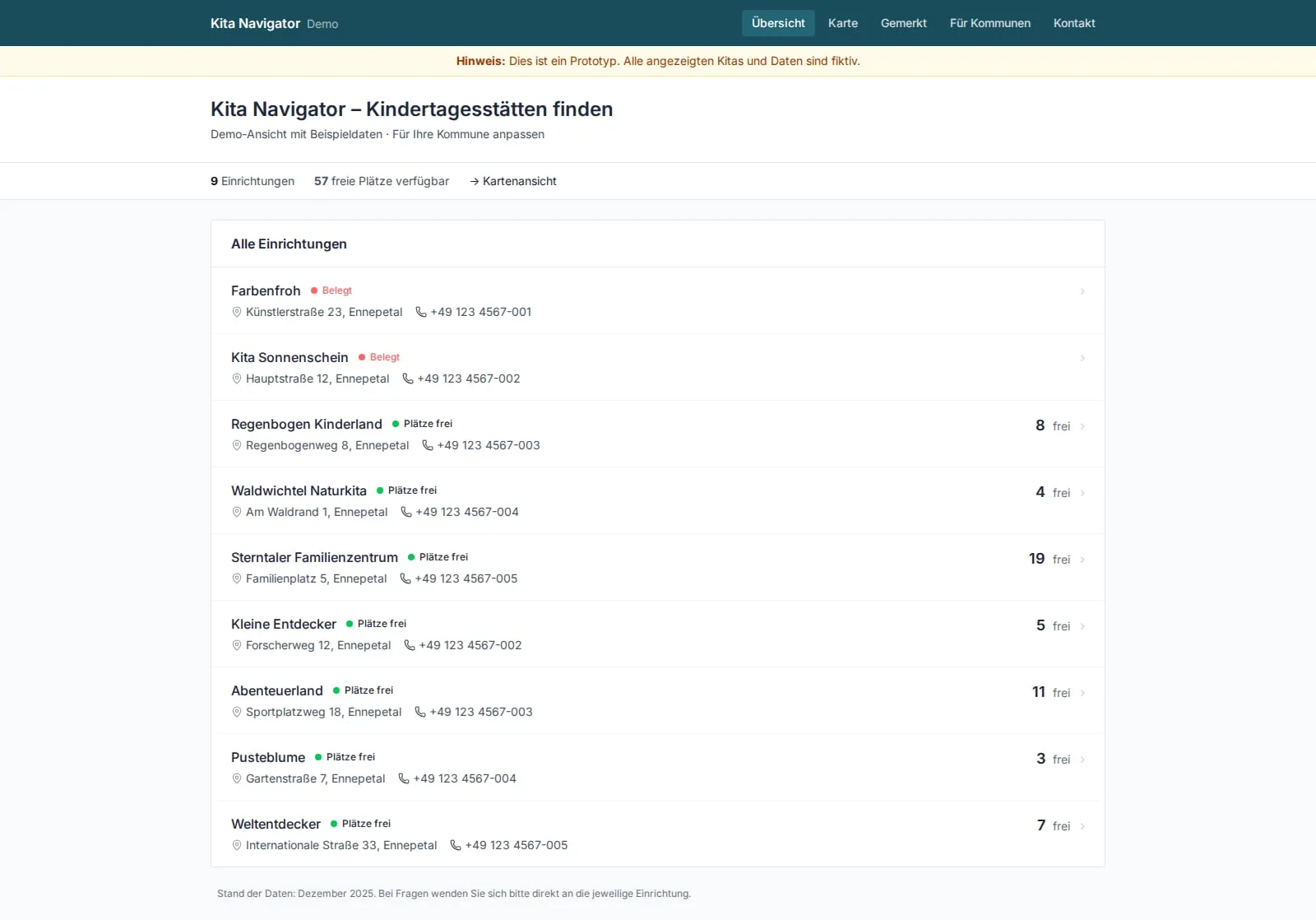 Screenshot: Kita Navigator