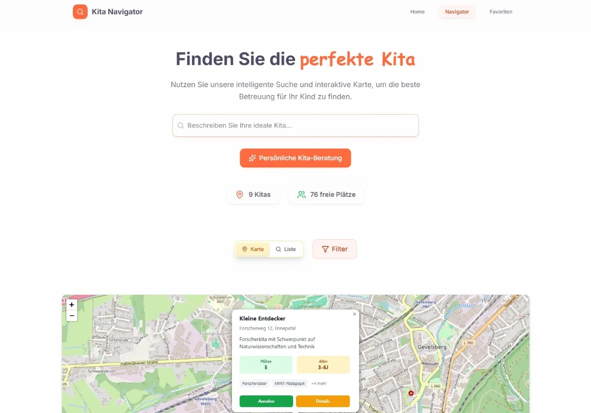 Projektansicht: Kita Navigator